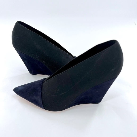 Nine West Valrus Black Navy Point Toe Wedge Pumps Size 7 M - Picture 5 of 12